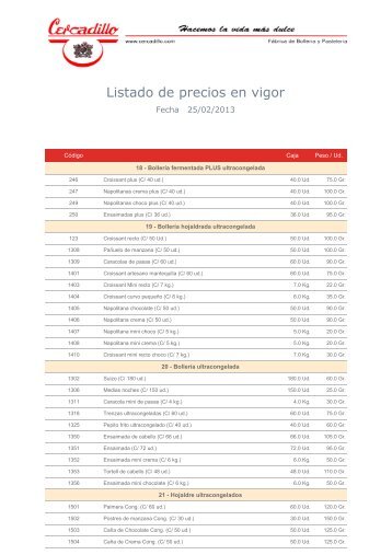 Listado de precios en vigor - Cercadillo.com