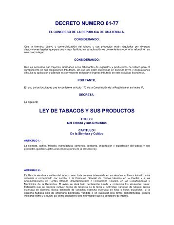 decreto numero 61-77 ley de tabacos y sus productos - Ministerio de ...