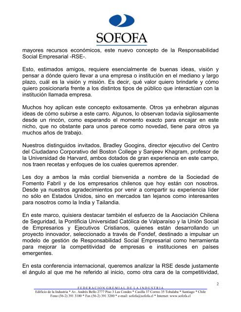 intervención Sr. Juan Claro, presidente Sofofa