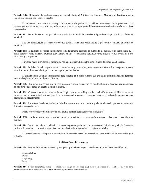 reglamento de castigos disciplinarios n° 6 - Ejército Libertador ...