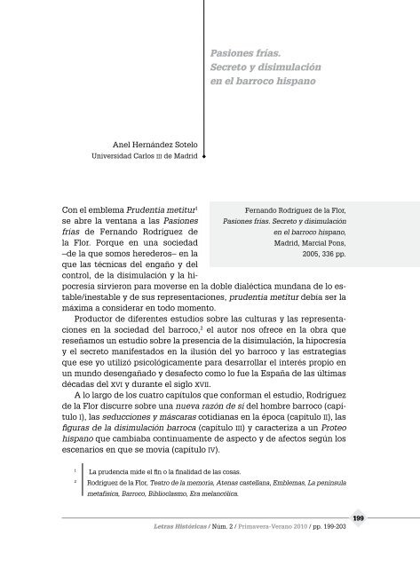 Pasiones frías. Secreto y disimulación en el barroco hispano