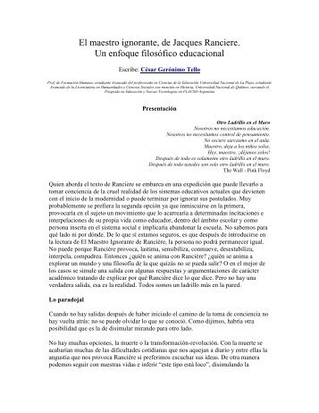 El maestro ignorante, de Jacques Ranciere. Un enfoque ... - Inicio