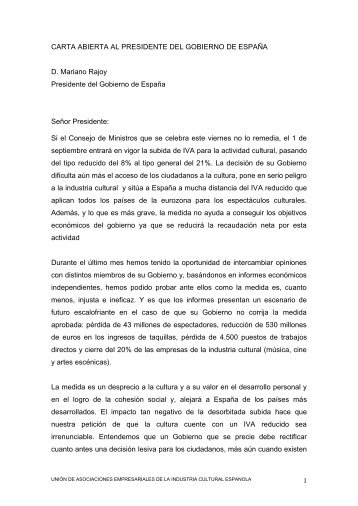 1 CARTA ABIERTA AL PRESIDENTE DEL GOBIERNO ... - Xarxanet