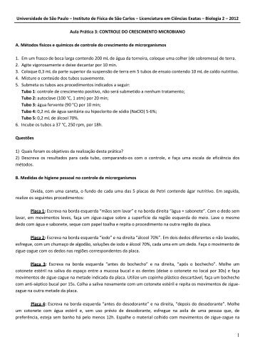 Controle do crescimento microbiano - Laboratório de Biologia - IFSC