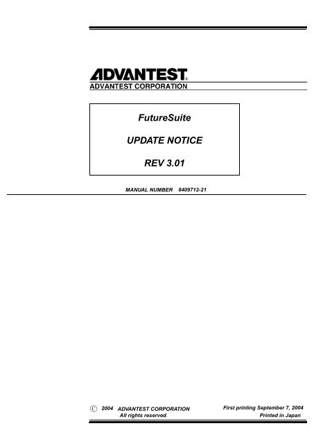 FutureSuite UPDATE NOTICE REV 3.01 - Advantest