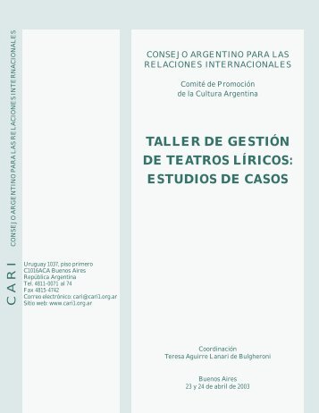 Taller de Gestion de Teatros Liricos - Consejo Argentino para las ...