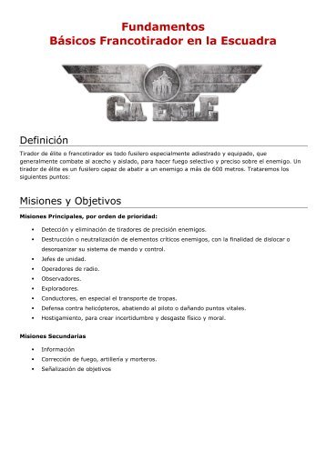 Fundamentos Básicos Francotirador en la Escuadra - Compania ...