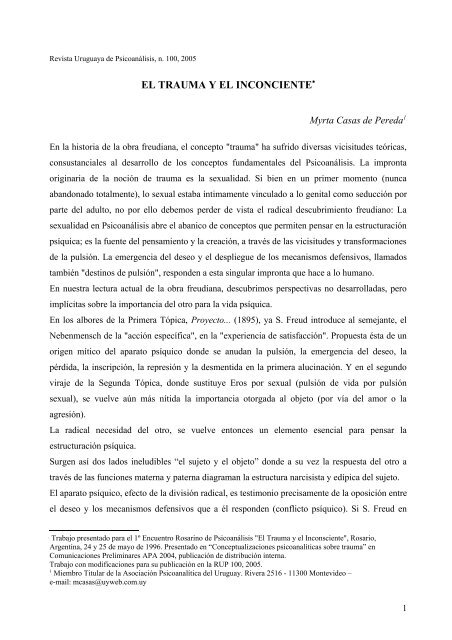 El trauma y el inconsciente - Asociación Psicoanalítica del Uruguay