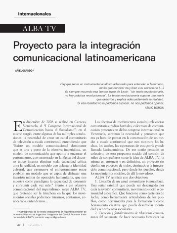 Proyecto para la integración comunicacional latinoamericana