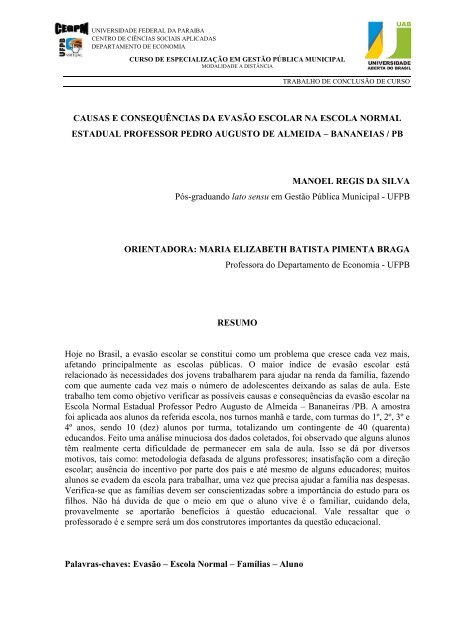 causas e consequências da evasão escolar - UFPB Virtual ...