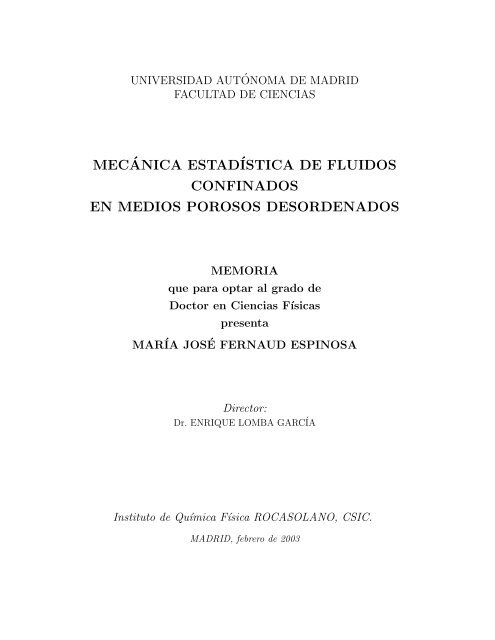 mec´anica estadística de fluidos confinados en medios porosos ...