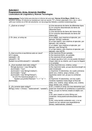 Auto-test 3 Programación: Array, ArrayList, HashMap Licenciatura ...