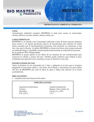 Fichas Tecnicas Biomaster Products - Bio Master Products, S.A. De ...