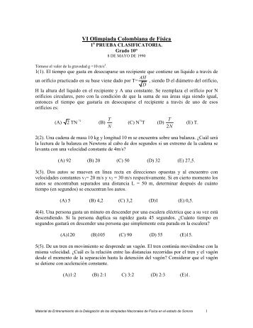 VI Olimpiada Colombiana de Física - Tochtli