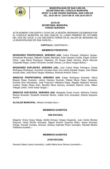 Concejo Municipal de San Carlos ACTA 58-2012 PAG.1 Lunes 01 ...