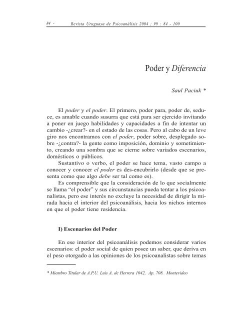 Poder y Diferencia - Asociación Psicoanalítica del Uruguay