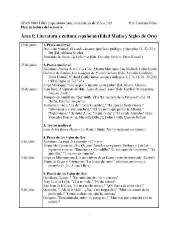 Área I: Literatura y cultura españolas (Edad Media y Siglos de Oro)