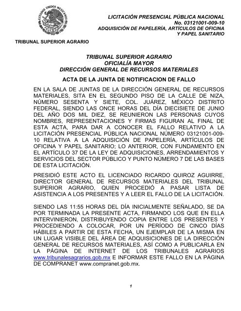 acta de licitacion publica nacional - Tribunal Superior Agrario