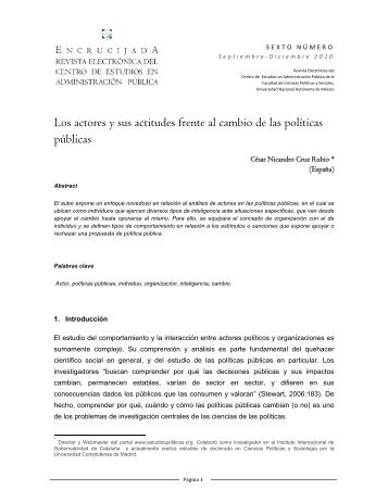 Los actores y sus actitudes frente al cambio de las políticas públicas