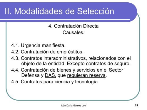 Causales y Nuevo procedimiento en la Contratación ... - AP Legis