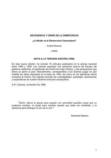 Decadencia y crisis de la democracia ( 1994) - Aníbal Romero