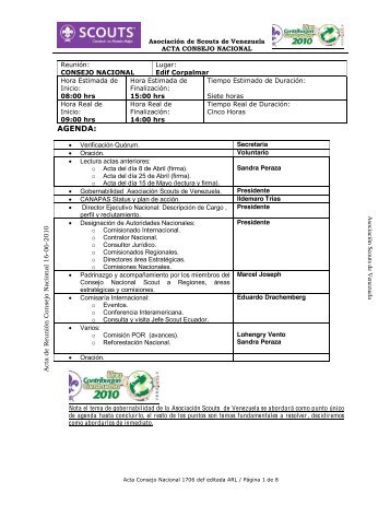 Acta Consejo Nacional Scout - Junio 2010 - Asociación de Scouts ...