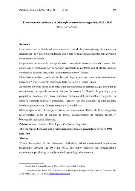 Perspect. Psicol.. 2005, vol. 2, Nº 1 76-78 El concepto de conducta y ...