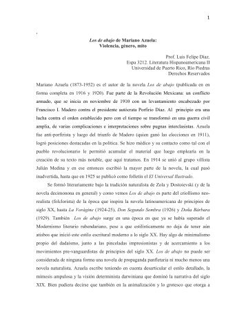 1 , Los de abajo de Mariano Azuela: Violencia, género, mito Prof ...