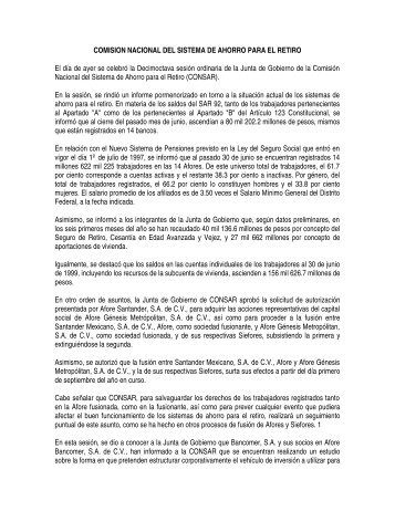 COMISION NACIONAL DEL SISTEMA DE AHORRO PARA ... - Consar