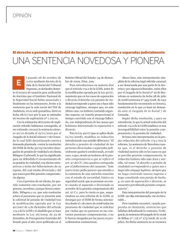 Pensión de viudedad. Una sentencia novedosa y pionera