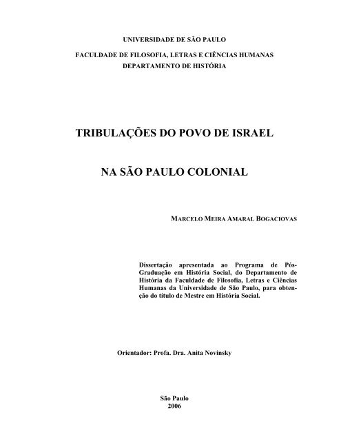 Tribulações do povo de Israel na São Paulo colonial - Cátedra de ...