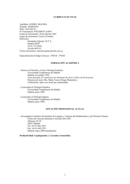 Curriculum Vitae de Mariano Gómez Aranda - ILC - CSIC