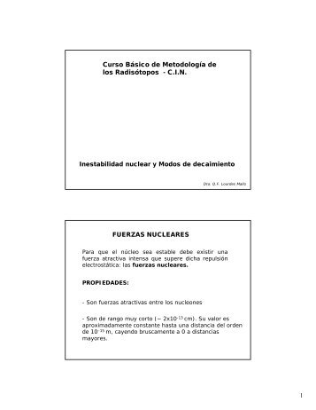 1 Inestabilidad nuclear y Modos de decaimiento Curso Básico de ...