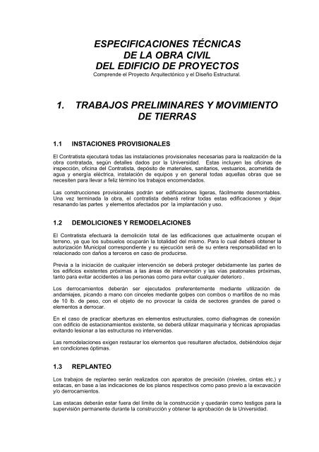 ESPECIFICACIONES TÉCNICAS DE LA OBRA CIVIL DEL EDIFICIO ...