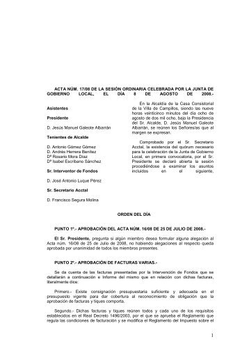 ACTA NÚM. 17/08 DE LA SESIÓN ORDINARIA ... - Campillos