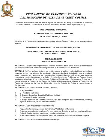 Reglamento de Tránsito y Vialidad del Municipio ... - Villa de Alvarez