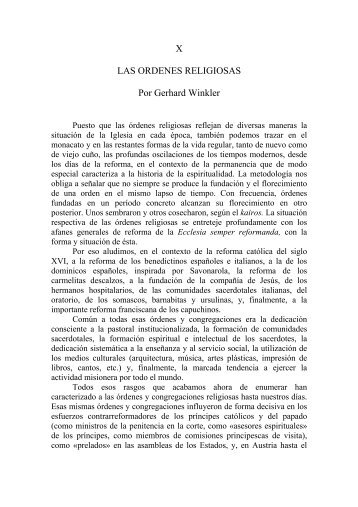 X LAS ORDENES RELIGIOSAS Por Gerhard Winkler