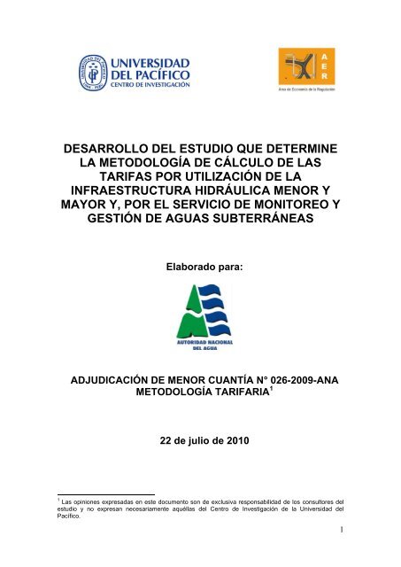 determinación de la tarifa de agua superficial para usos no agrícolas