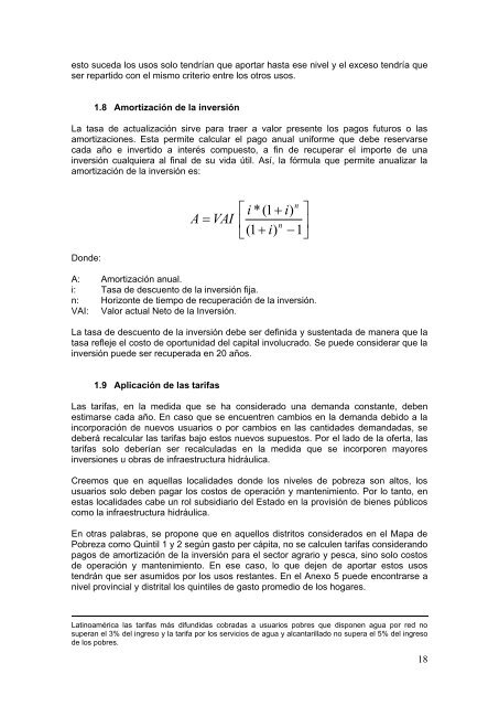 determinación de la tarifa de agua superficial para usos no agrícolas