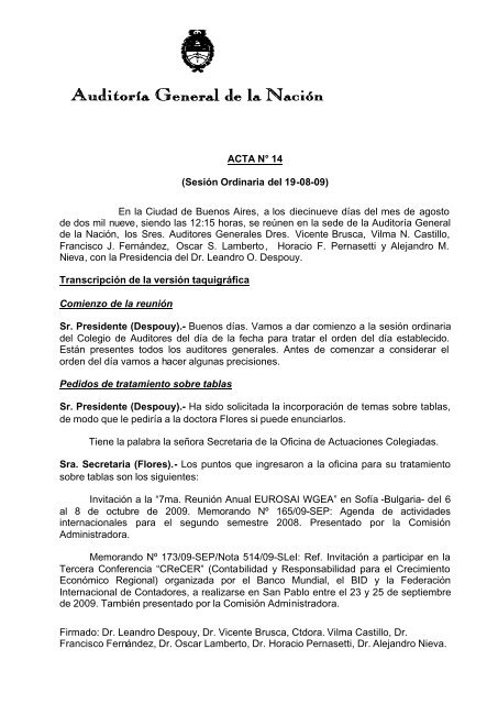 Sesión Ordinaria del 19-08-09 - Auditoría General de la Nación