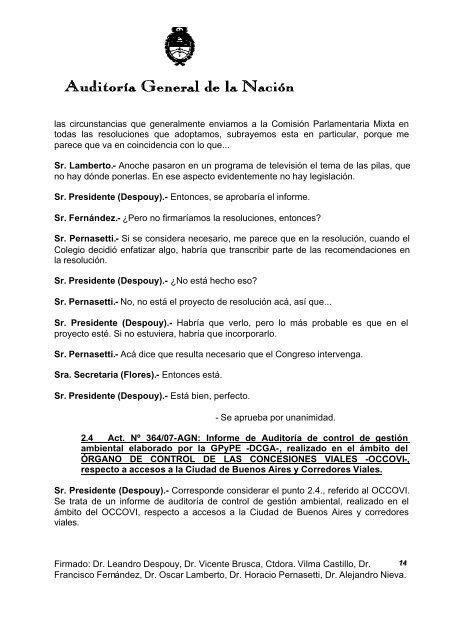 Sesión Ordinaria del 19-08-09 - Auditoría General de la Nación