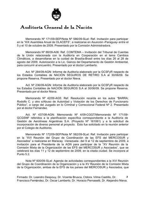 Sesión Ordinaria del 19-08-09 - Auditoría General de la Nación