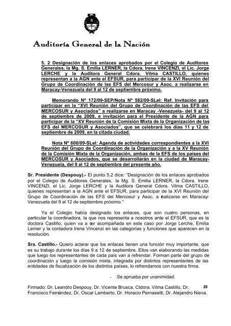 Sesión Ordinaria del 19-08-09 - Auditoría General de la Nación