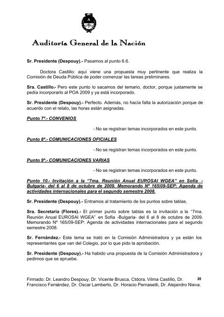 Sesión Ordinaria del 19-08-09 - Auditoría General de la Nación