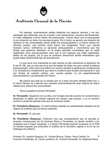 Sesión Ordinaria del 19-08-09 - Auditoría General de la Nación