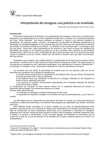 Interpretación de consignas - Liceo Víctor Mercante