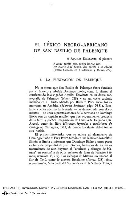 El léxico negro-africano de San Basilio de Palenque - Centro Virtual ...