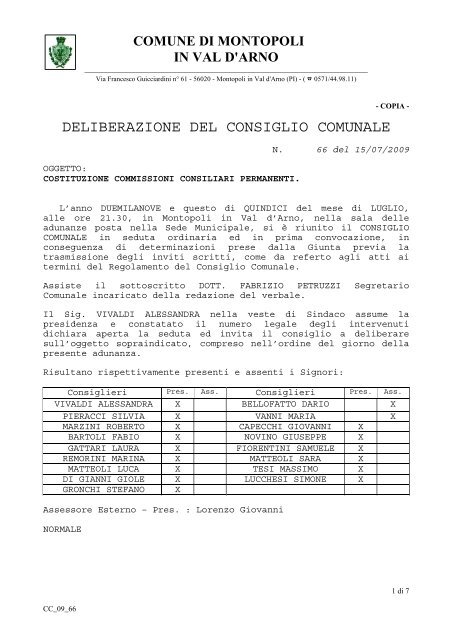 deliberazione del consiglio comunale - Comune di Montopoli Val d ...