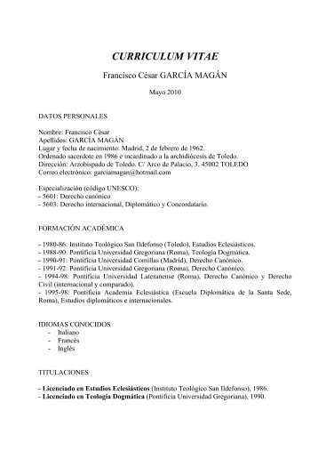 CURRICULUM VITAE - Facultad de Teología San Dámaso