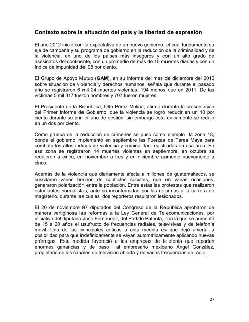 Estado de Situación de la Libertad de Expresión en Guatemala 2012